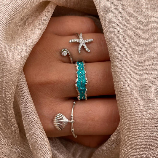 Ocean Turquoise Wave Band 925 Sterling Silver Ring