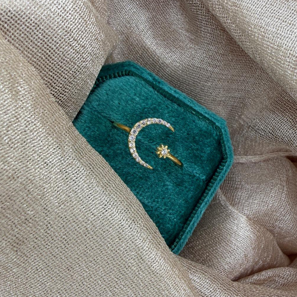 Moon & Star 925 Sterling Silver Ring