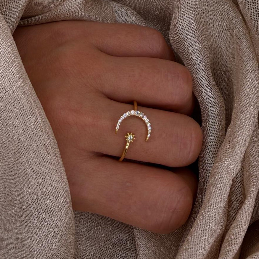 Moon & Star 925 Sterling Silver Ring