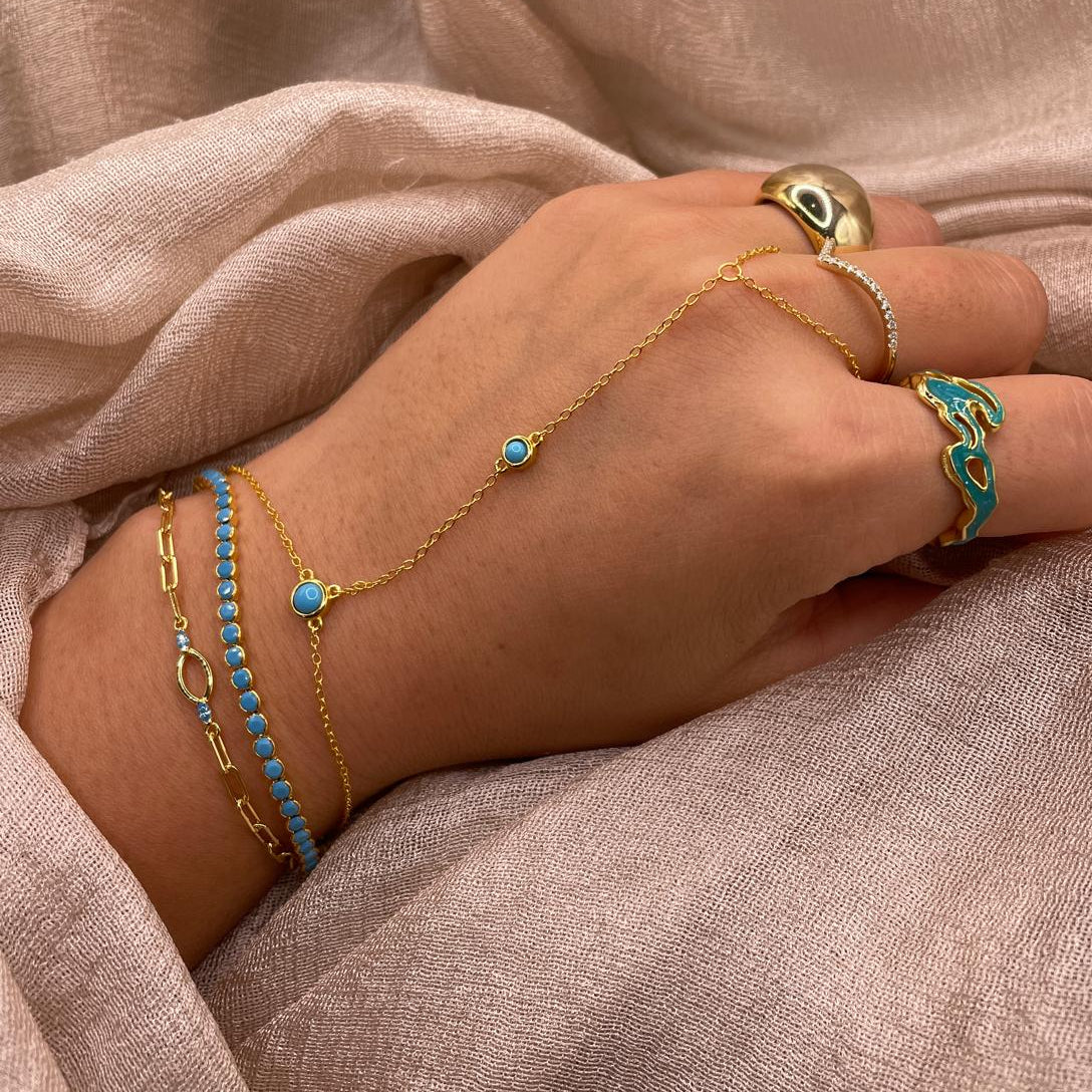 Turquoise Beads 925 Silver Tennis Bracelet