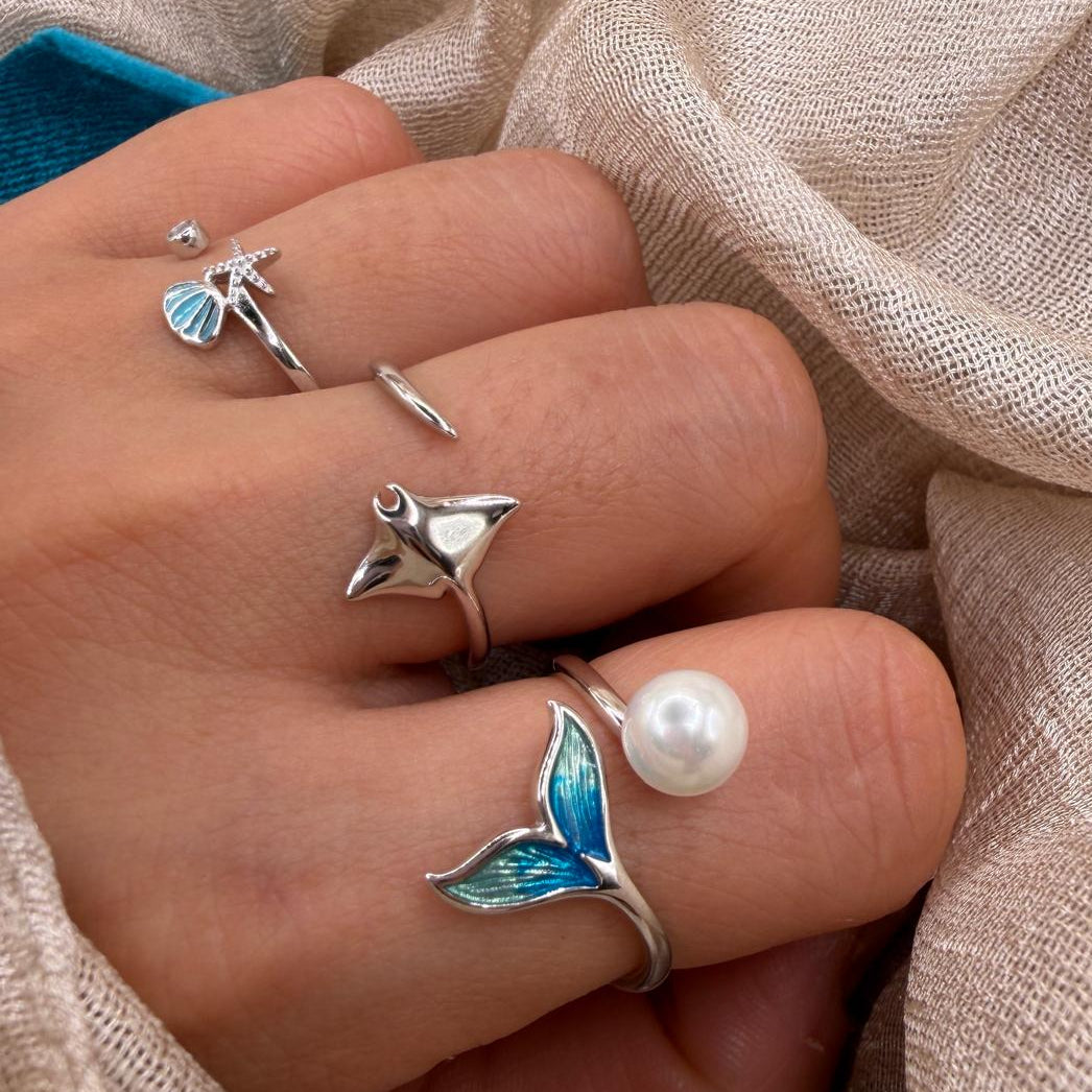 Manta Ray Open 925 Sterling Silver Ring Minimal Ocean Adjustable Ring