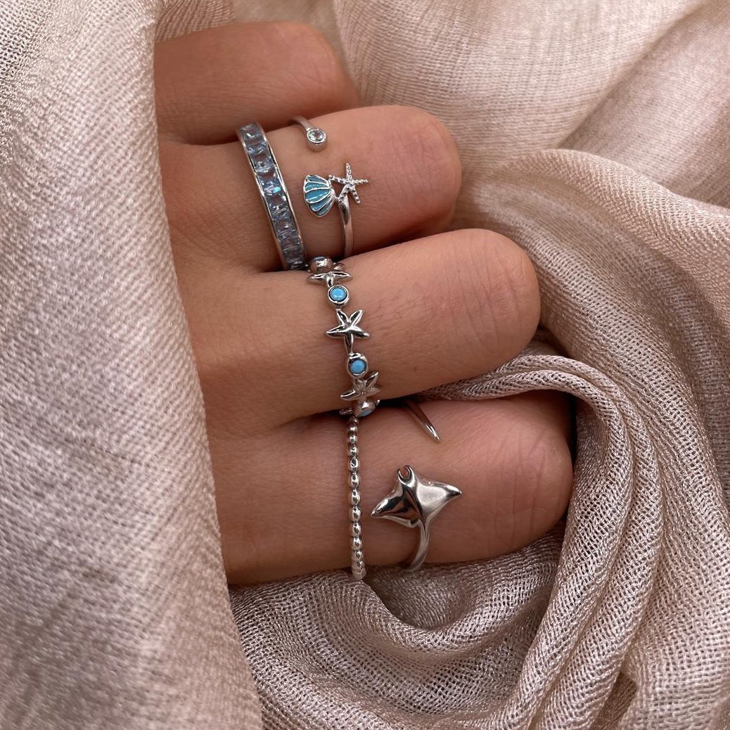 Manta Ray Open 925 Sterling Silver Ring Minimal Ocean Adjustable Ring