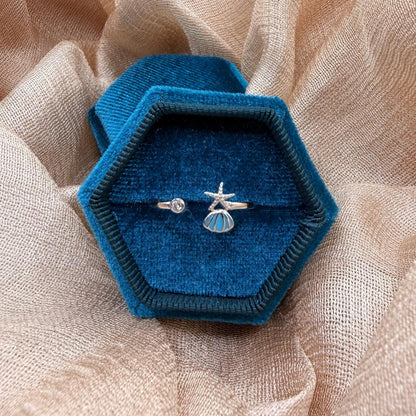 Cute Seashell Starfish 925 Sterling Silver Ring